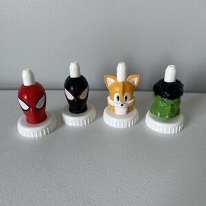 Good 2 Grow Kids Juice Bottle Collectible Toppers Marvel Sonic Lot of 4